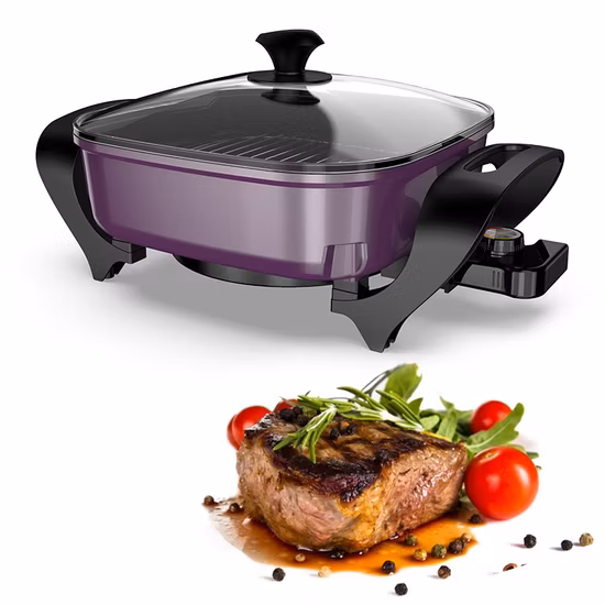 キッチン用品高耐久炒めグリドルカスタムフライパン、温度と厚さ調節可能なガラス蓋付き