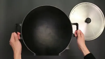 木製蓋付きプロフェッショナル中華鋳鉄バイノーラル中華鍋